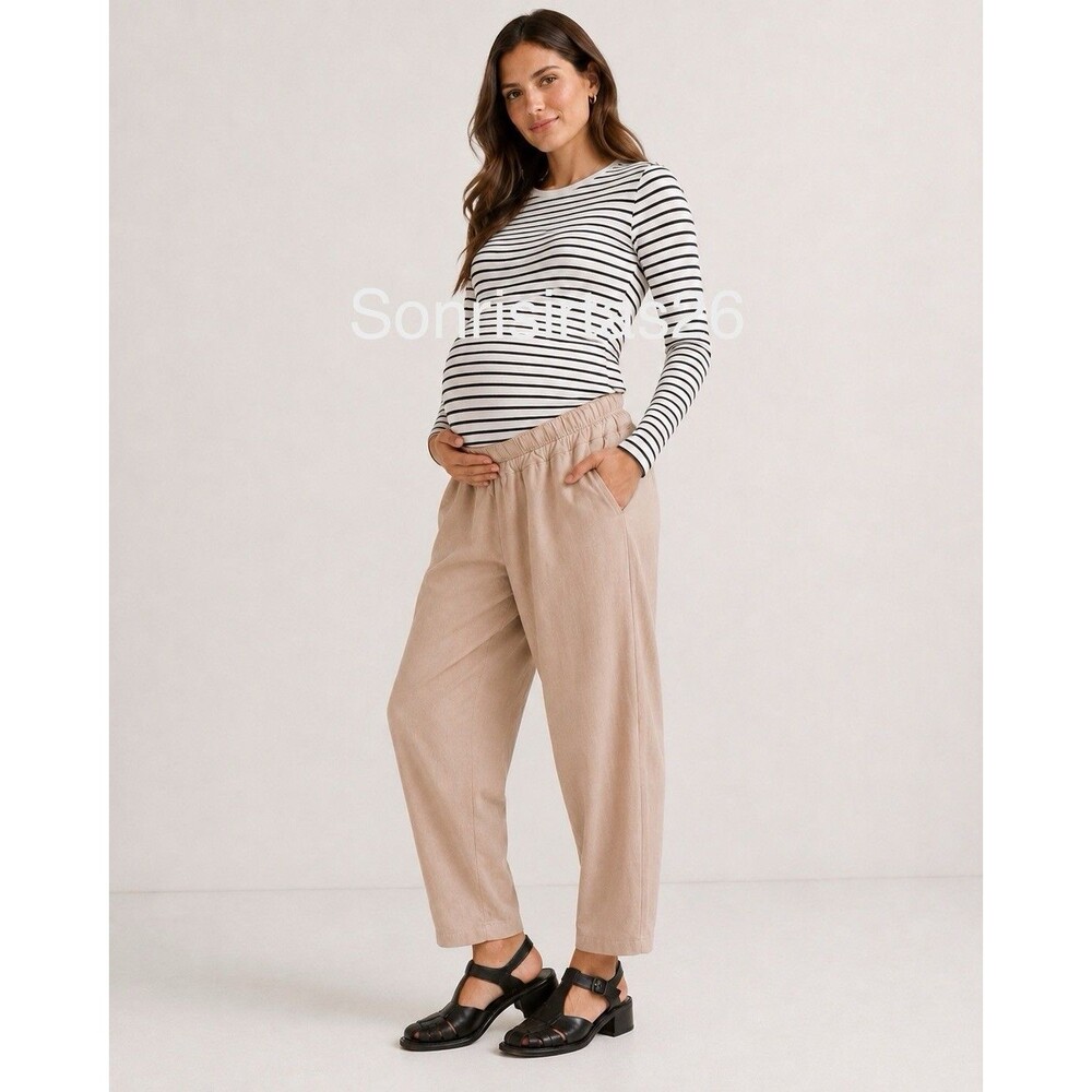 HATCH Collection Asher Tencel Linen Maternity Tapered Pants 2 Sandstone Coastal